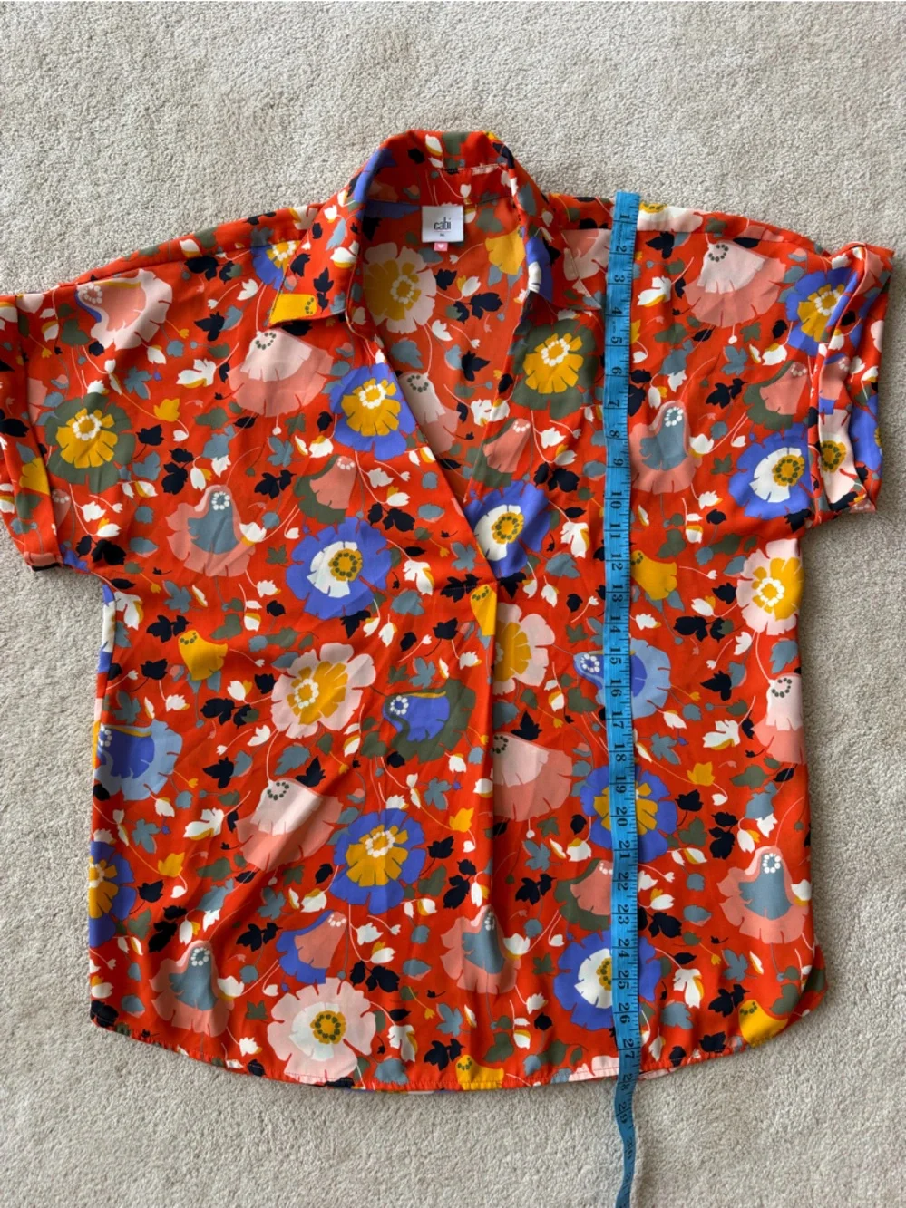 CAbi Vibrant Red Floral Short-Sleeve Button-Up Shirt - Picture 4 of 8